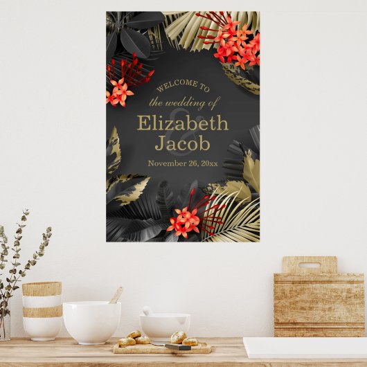 Red Jasmine Dark Tropical Wedding Poster (Küche)