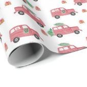 Red Jeep Christmas Watercolor Wrapping Paper Geschenkpapier (Rolleneckpunkt)