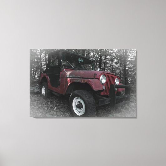 Red Jeep mit Schwarzweiß-Hintergrund Leinwanddruck (Vorderseite)