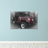 Red Jeep mit Schwarzweiß-Hintergrund Leinwanddruck (Insitu (Holzboden))