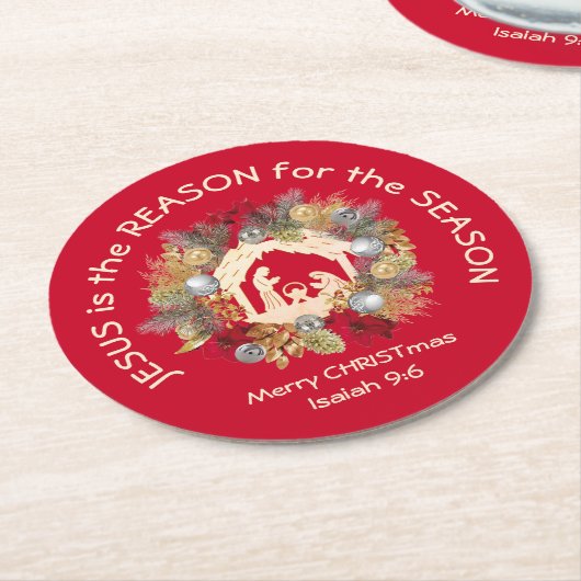 Red JESUS IST DER GRUND FÜR Weihnachten Runder Pappuntersetzer (Angewinkelt)