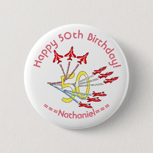Red Jet Flugzeug - 50. Geburtstag Abzeichen Button (Vorderseite)