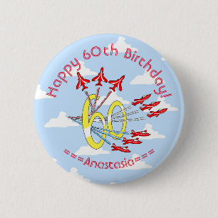 Red Jet Flugzeug - 60. Geburtstag (Blue Sky) Abzei Button