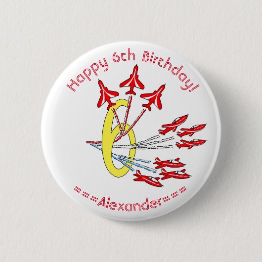 Red Jet Flugzeug 6. Geburtstag Abzeichen Button (Vorderseite)
