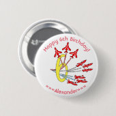 Red Jet Flugzeug 6. Geburtstag Abzeichen Button (Vorne & Hinten)