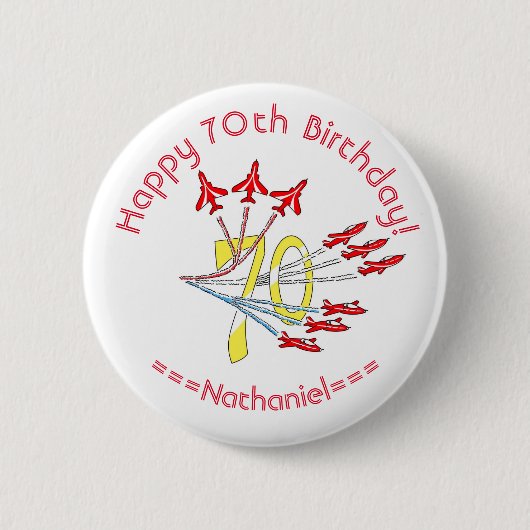 Red Jet Flugzeug - 70. Geburtstag Abzeichen Button (Vorderseite)