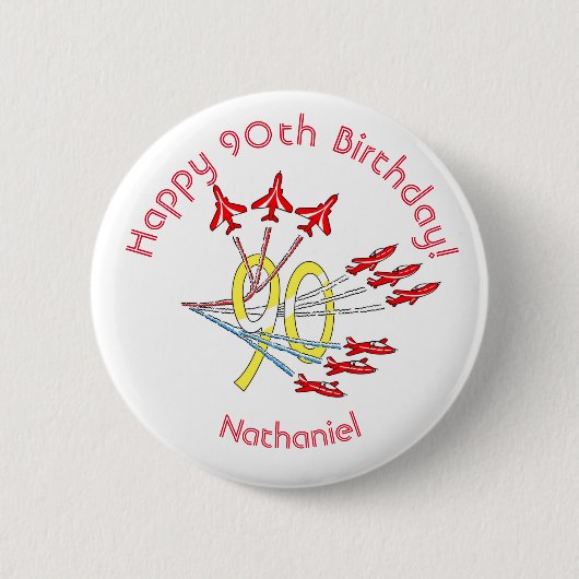 Red Jet Flugzeug - 90. Geburtstag Abzeichen Button (Vorderseite)