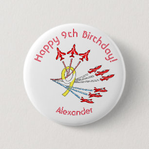 Red Jet Flugzeug - 9. Geburtstag Abzeichen Button