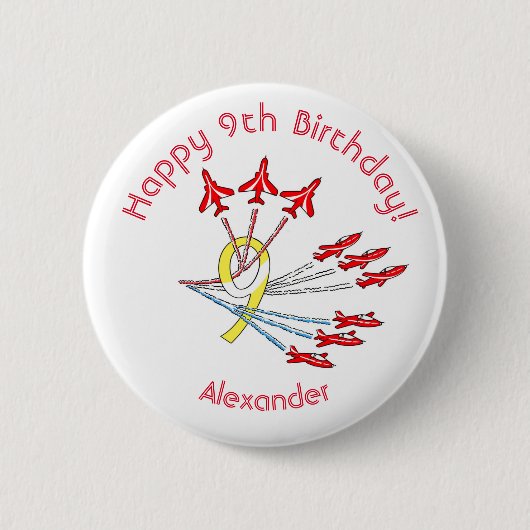 Red Jet Flugzeug - 9. Geburtstag Abzeichen Button (Vorderseite)