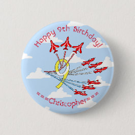 Red Jet Flugzeug 9. Geburtstag Blue Sky Button