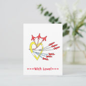 Red Jet Flugzeug Herzpostkarte Postkarte (Stehend Vorderseite)