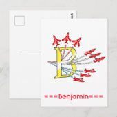 Red Jet Flugzeug Initial B Postkarte (Vorne/Hinten)
