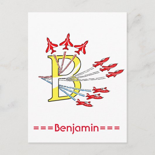 Red Jet Flugzeug Initial B Postkarte (Vorderseite)