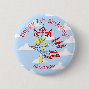 Red Jet Flugzeuge - 7. Geburtstag (Blue Sky) Abzei Button