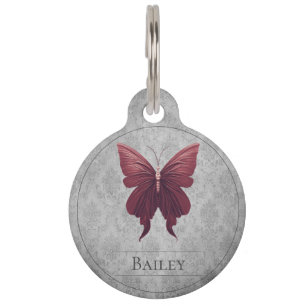 Red Jewele Butterfly Round Pet Tag Haustiermarke