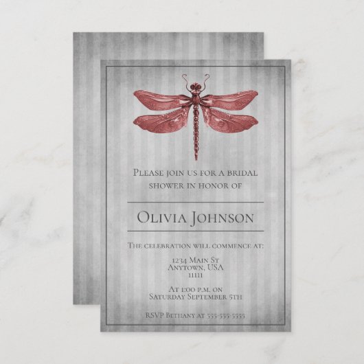 Red Jewele Dragonfly Brautparty Einladung (Vorne/Hinten)