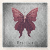 Red Jeweled Butterfly Glasuntersetzer (Vorderseite)