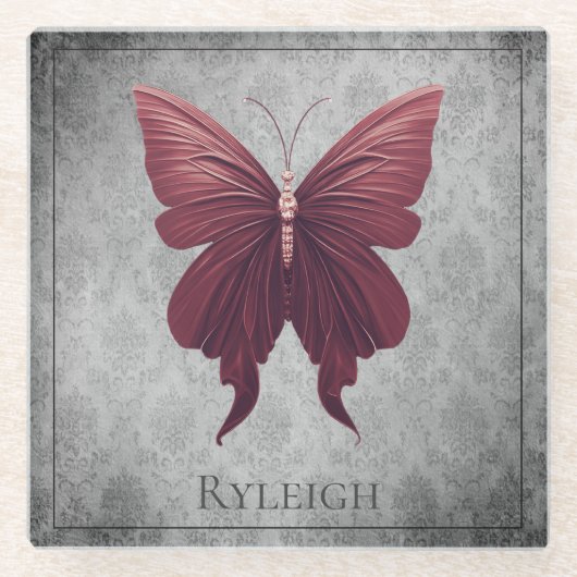 Red Jeweled Butterfly Glasuntersetzer (Vorderseite)