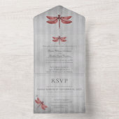 Red Jeweled Dragonfly Wedding All In One Einladung (Innen Boden)