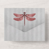Red Jeweled Dragonfly Wedding All In One Einladung (Rückseite)