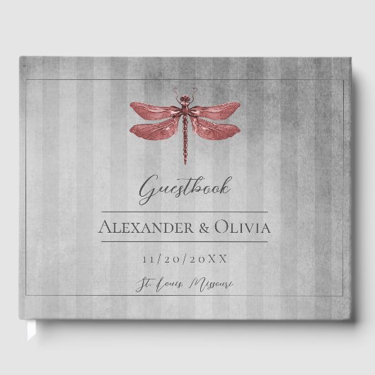 Red Jeweled Dragonfly Wedding Gästebuch (Vorderseite)