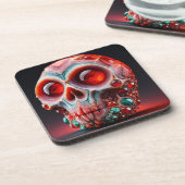 Red Jeweled Geode Skull Getränkeuntersetzer (Linke Seite)