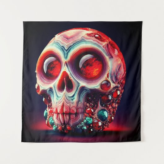 Red Jeweled Geode Skull Wandteppich (Vorderseite)