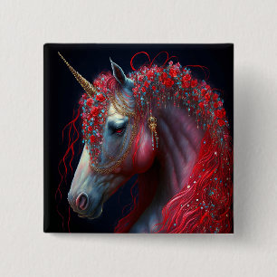 Red Jeweln Unicorn Fantasy Art Button
