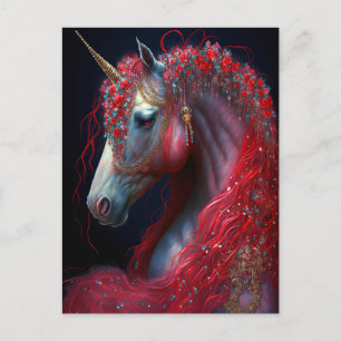Red Jeweln Unicorn Fantasy Art Postkarte