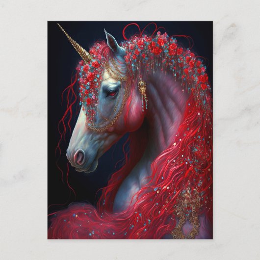 Red Jeweln Unicorn Fantasy Art Postkarte (Vorderseite)