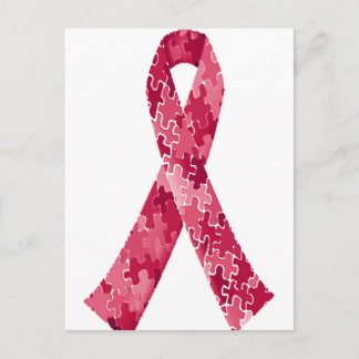 Red Jigsaw Puzzle Pattern Ribbon Postkarte