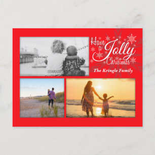 Red Jolly Christmas Snowflake Foto Postcard Feiertagspostkarte