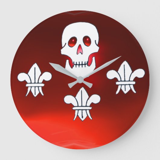 RED JOLLY ROGER PIRATE FLAG,SKULL,THREE LILIES GROßE WANDUHR (Vorderseite)
