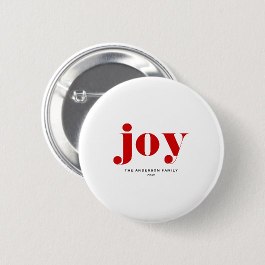 Red Joy Bold Tygraphy Modern Christmas Button (Vorne & Hinten)