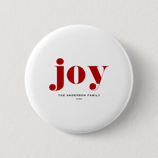 Red Joy Bold Tygraphy Modern Christmas Button (Vorderseite)
