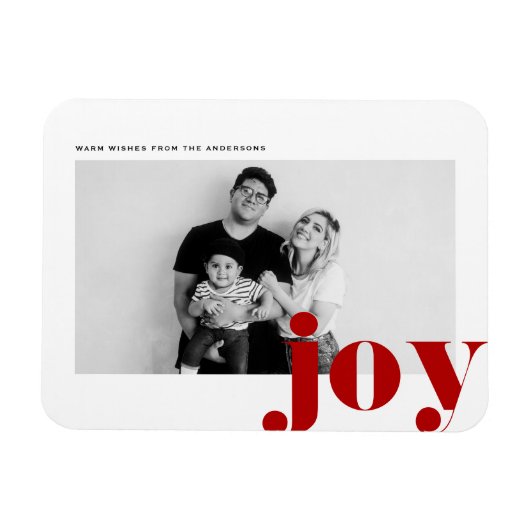 Red Joy Bold Typografie Modernes Foto Weihnachten Magnet (Horizontal)