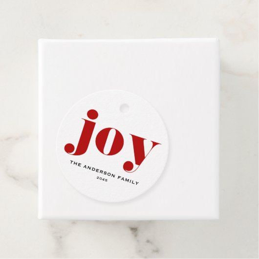 Red JOY Bold Typografy Moderne Weihnachten Geschenkanhänger (Beispiel)