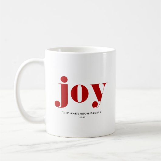 Red JOY Bold Typografy Moderne Weihnachten Kaffeetasse (Links)