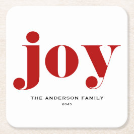 Red JOY Bold Typografy Moderne Weihnachten Rechteckiger Pappuntersetzer