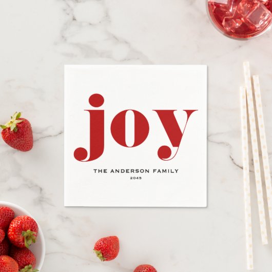 Red JOY Bold Typografy Moderne Weihnachten Serviette (Beispiel)