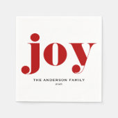 Red JOY Bold Typografy Moderne Weihnachten Serviette (Vorderseite)
