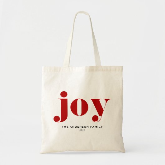 Red JOY Bold Typografy Moderne Weihnachten Tragetasche (Vorne)