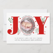 Red Joy Erste Weihnachtsfeier Foto Geburt Ankündigung (Vorderseite)