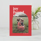 Red Joy Found US Arched Foto Holiday Card (Stehend Vorderseite)