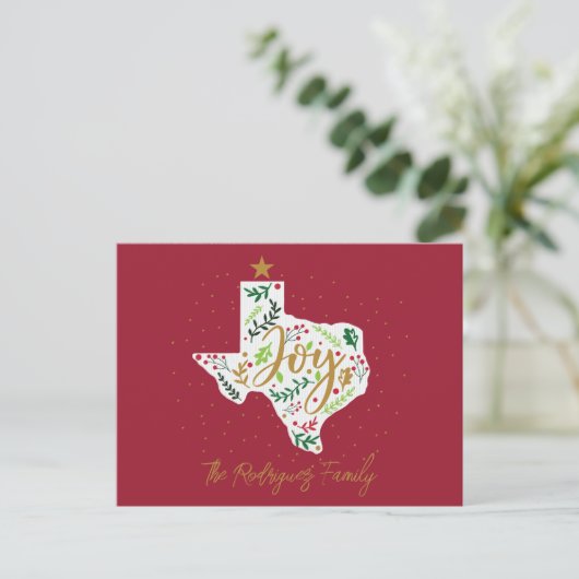 Red Joy Holiday Blätter Texas Shape Postkarte (Stehend Vorderseite)