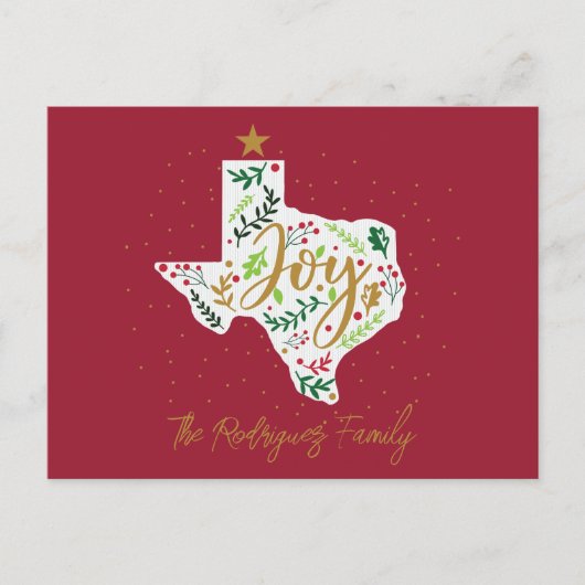 Red Joy Holiday Blätter Texas Shape Postkarte (Vorderseite)