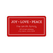 Red Joy Liebe Peace Modern Holiday Address Adressaufkleber (Vorne)