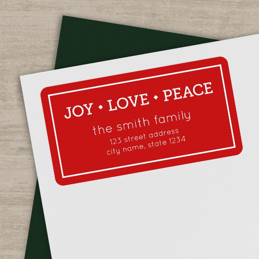 Red Joy Liebe Peace Modern Holiday Address Adressaufkleber