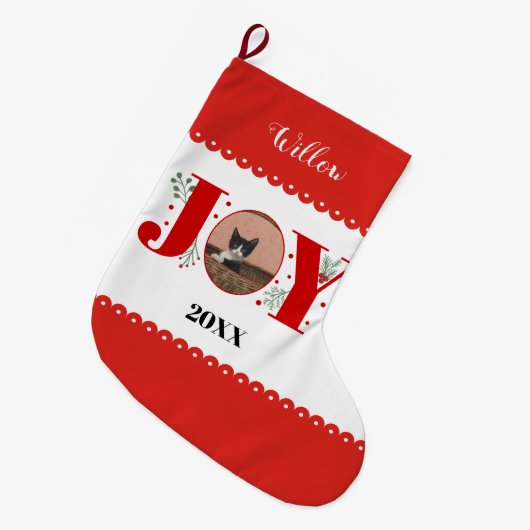 Red Joy mit Beeren Weihnachtskatzenfresser Foto Großer Weihnachtsstrumpf (Vorderansicht (hängend))