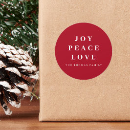 Red Joy Peace Liebe Minimaler Name der Weihnachtsf Runder Aufkleber